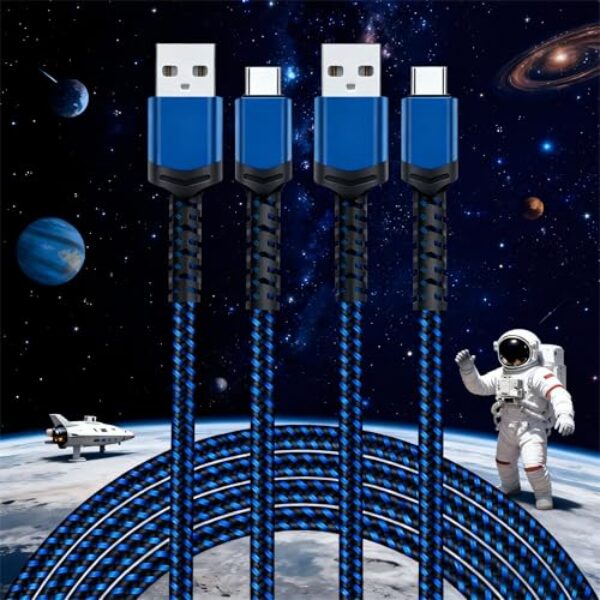 Cabo USB tipo C (pacote com 2 3 metros) USB-A para USB-C Cabo de carregamento rápido tipo C trançado de nylon para Galaxy S25 S24 S23 S22 S21S20 S10, Note 20 10, para iPhone 17 16 15, iPad, MacBook