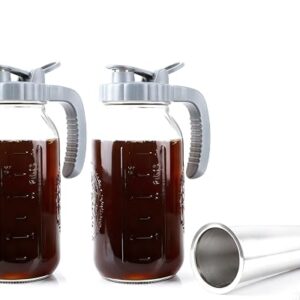 Cafeteira fria de 1,8 l, jarra de vidro com filtro de aço inoxidável, jarro de 1,8 litro com tampa de bico para café gelado, chá e limonada, hermético e à prova de vazamento, pacote com 2