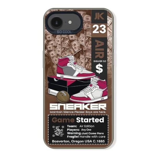 Cairiocoin Capa de telefone da marca de calçados esportivos compatível com iPhone 16E capa de 6,1 polegadas, tênis clássicos Cool Ins Off etiqueta branca ou preta estética antiderrapante à prova de