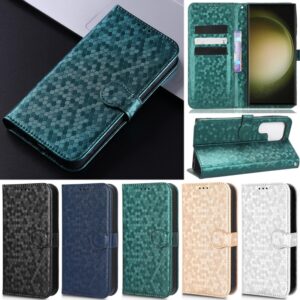 Caixa De Luxo Para Samsung Galaxy A56 A36 A16 A06 A26 A54 A34 A14 5G A24 4G A14 4G A16 4G M35 M55 5G Carteira Slim Rhomb