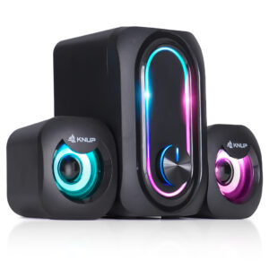 Caixa De Som Bluetooth Led Rgb Subwoofer Potente Para Smart Tv Celular Computador Usb Micro Sd P2