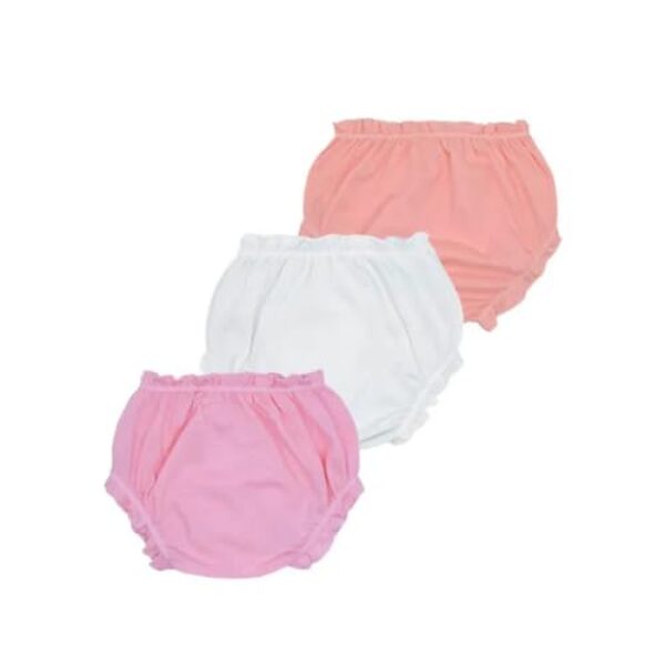 Calcinha Tapa Fralda Lisa para Bebê em Algodão Kit com 3 Peças Cores Suaves em Tamanhos P M e G (Rosa, Branca e Salmão, M)