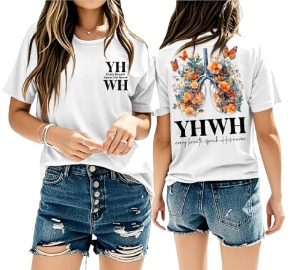 Camiseta floral fé cristã para mulheres YHWH Breath Speaks His Name Camiseta casual Wildflower Jesus Graphic Tee, Branco-2, 3G