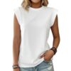 Camiseta regata feminina, folgada, lisa, gola redonda, casual, malha canelada, estilo vintage, sem mangas, Branco, P