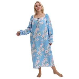 Camisola feminina plus size, manga comprida, estampa floral, comprimento até o joelho, Azul claro, 4G