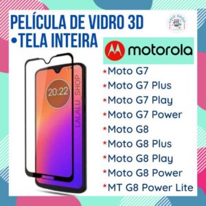 Capa Anti Impacto Transparente + Pelicula de Vidro 3D Full Cover para MOTOROLA G7 Play Moto E22 Moto E7 Plus Moto E7 Power Moto E6 Plus Moto E5 Plus Moto G100 Moto G60 Moto G22 Moto G9 Plus Moto G9 Power Moto G9 Play Moto G8 Power Lite Moto G8 PoweR