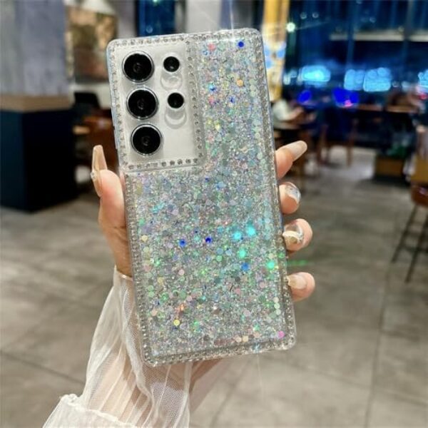 Capa Bling para Samsung Galaxy S25 S24 Plus Ultra S23 S21 FE S22 A52 A26 A54 A35 A33 A24 A55 A56 A15, Prata, para Galaxy A23