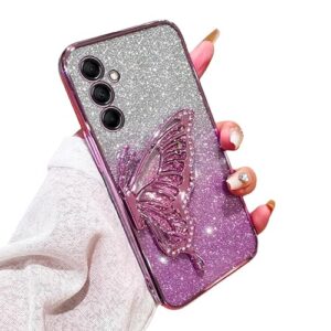 Capa borboleta 3D para Samsung Galaxy M14 capa fofa luxuosa com glitter borboleta fluindo líquido capa de telefone de silicone macio TPU galvanizado à prova de choque compatível com Galaxy M14 (D)