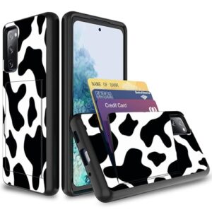 Capa carteira para Galaxy S20 FE, Wkooff fina protetora com suporte para cartão de crédito, camada dupla, híbrida, à prova de choque, anti-arranhões, policarbonato + capa de TPU para Samsung Galaxy S20 FE 5G, impressão de vaca