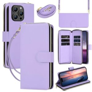 Capa carteira para iPhone 12/12 Pro com cordão ajustável e alça de pulso - Couro sintético durável e TPU, 9 compartimentos para cartão, fecho magnético, suporte, capa de proteção total à prova de