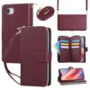 Capa carteira para iPhone 16e com cordão ajustável e alça de pulso - Couro sintético durável e TPU, 9 compartimentos para cartão, fecho magnético, suporte, capa de proteção total à prova de choque