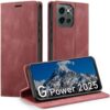 Capa carteira para Moto G Power 2025 com [bloqueio RFID] Suporte para cartão magnético, capa flip de couro para Moto G Power 2025 6,8 polegadas (vermelha)