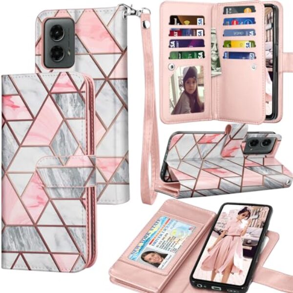 Capa carteira para Motorola Moto G 2024 5G | Moto G Play 2024 [5G apenas], couro PU, compartimentos para cartões de crédito, dinheiro, bolsa de transporte, capa flip [capas rígidas magnéticas