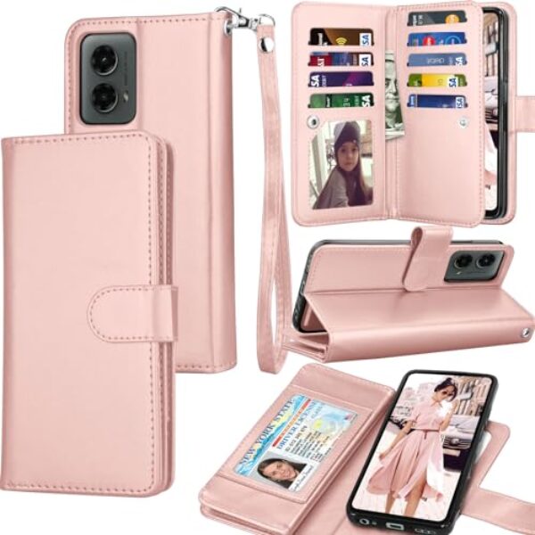 Capa carteira para Motorola Moto G 2024 5G | Moto G Play 2024 [somente 5G], couro PU, compartimentos para cartões de crédito, dinheiro, bolsa de transporte, capa flip [capas rígidas magnéticas
