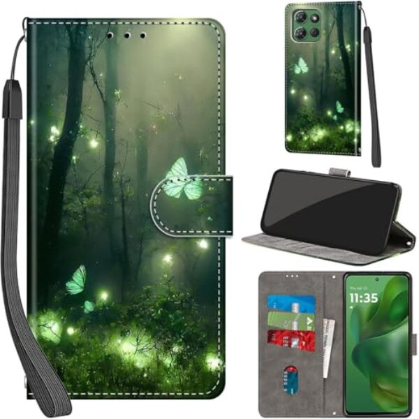 Capa carteira para Motorola Moto G Power (2025), com [3 compartimentos para cartões], fecho magnético com suporte, capa flip de couro PU à prova de choque, borboleta