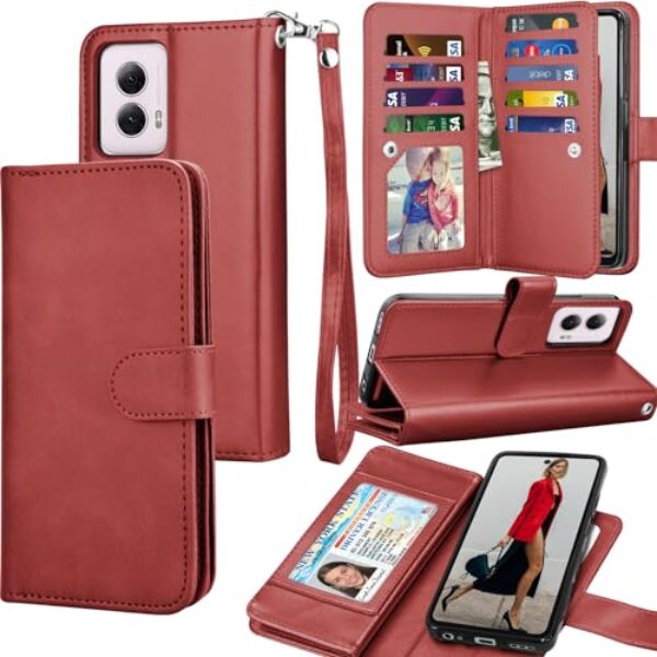 Capa carteira para Motorola Moto G Power 5G | Apenas 2024 | XT2415, couro PU, compartimentos para cartões de crédito, dinheiro, bolsa de transporte, capa flip [capas rígidas magnéticas destacáveis