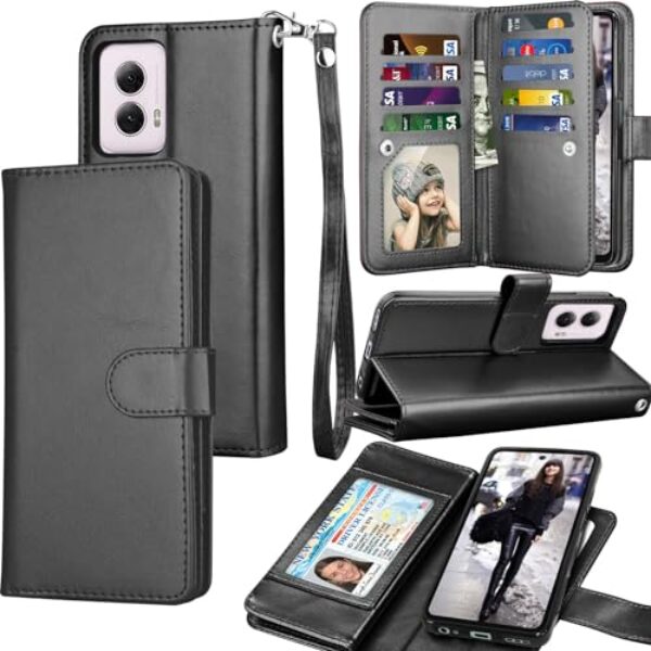 Capa carteira para Motorola Moto G Power 5G | Apenas 2024 | XT2415, couro PU, compartimentos para cartões de crédito, dinheiro, bolsa de transporte, capa flip [capas rígidas magnéticas destacáveis