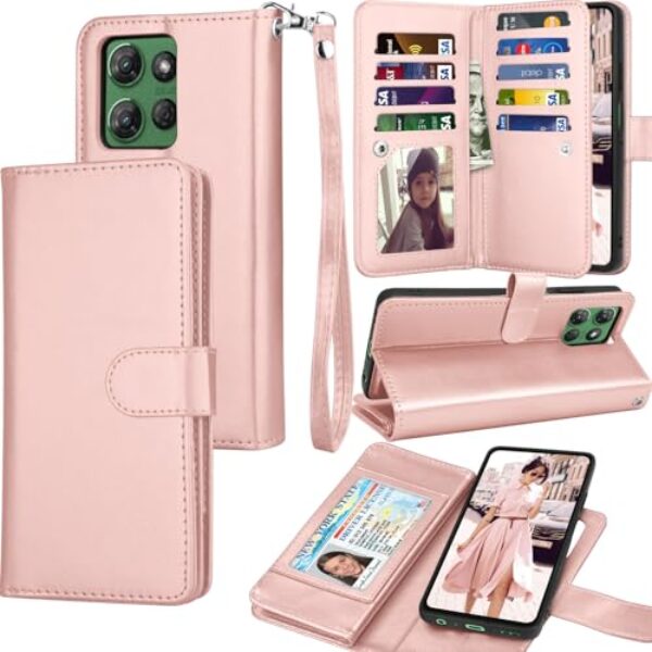 Capa carteira para Motorola Moto G Power 5G | Apenas 2025 | XT2515, couro PU, compartimentos para cartões de crédito, dinheiro, bolsa de transporte, capa flip [capas rígidas magnéticas destacáveis