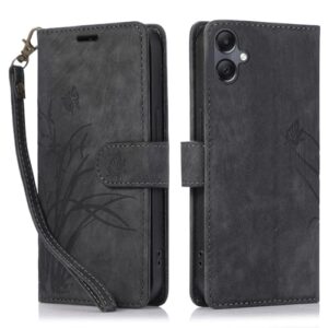 Capa carteira para Samsung Galaxy A06 4G/5G, capa de telefone de couro com padrão de borboleta orquídea com 3 compartimentos para cartão e 1 compartimento para dinheiro, fivela magnética à prova de