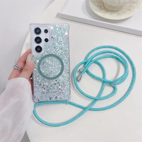 Capa com alça transversal e glitter para Samsung Galaxy S22 S23 S24 Ultra S21 Fe A13 A33 A34 A35 A52 A53 A54 A55 (para Samsung A32 5G/BlueCX GS)