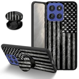 Capa com bandeira preta para Motorola Moto G Stylus 5G 2025, capa protetora de TPU macio à prova de choque com suporte combinando, capa de telefone fina antiarranhões para Moto G Stylus 5G 2025 de 6,7