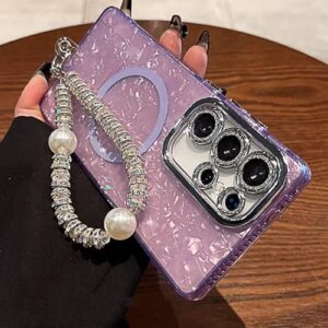 Capa com cordão de mão com estampa de concha para Samsung S25 Ultra, capa para Galaxy S24 S23 A56 A56, película com lente brilhante, A6, para Samsung A36 5G