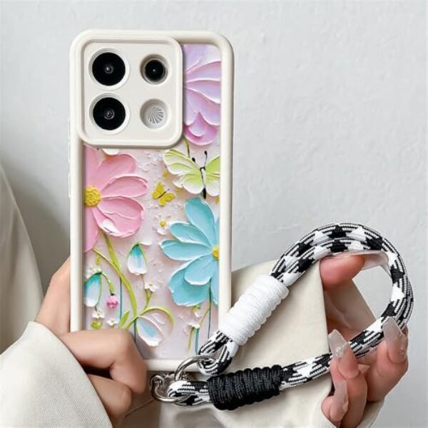 Capa com cordão para Xiaomi Redmi 14T 13T 15 Pro Poco F6 M6 C75 14C Note 14 Pro Plus, alça de pulso com corrente para pendurar, NYNY30, branca, SS, para Xiaomi 14