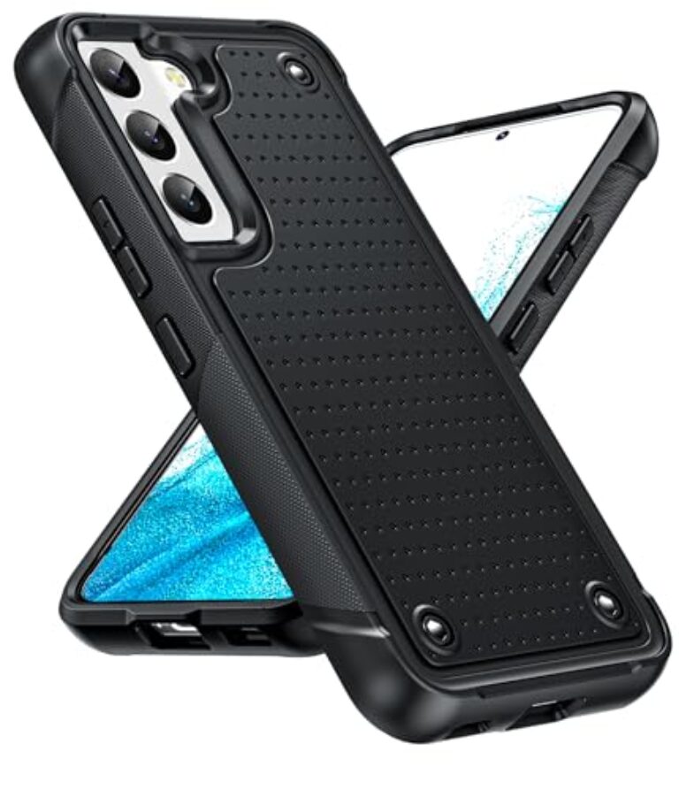 Capa compatível com Galaxy S22 5G: capa de telefone com camada dupla à prova de choque rígida texturizada em policarbonato macio para Galaxy S22 5G, preta