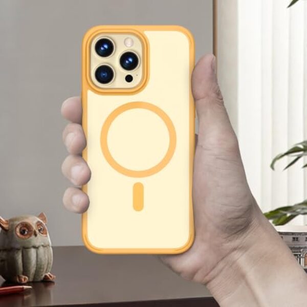 Capa compatível com iPhone 14 Pro Max, compatível com MagSafe Ultra Slim an-ti Capa protetora fosca translúcida amarela (amarela)