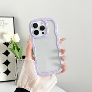 Capa compatível com iPhone 14 Pro Max, TPU macio à prova de choque com moldura ondulada encaracolada transparente, compatível com iPhone 14 Pro Max 6,7 polegadas - roxo