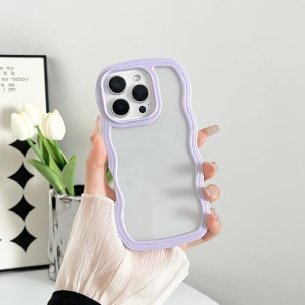 Capa compatível com iPhone 14 Pro Max, TPU macio à prova de choque com moldura ondulada encaracolada transparente, compatível com iPhone 14 Pro Max 6,7 polegadas - roxo