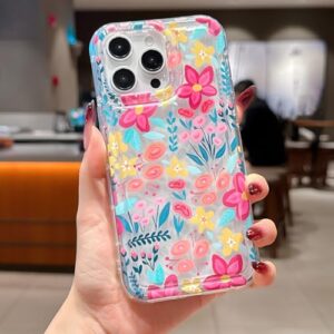 Capa compatível com iPhone 14 (proteção contra quedas de grau militar de 3 metros), com design de flores coloridas, capa à prova de choque de TPU 02 flores coloridas-14