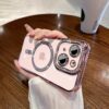 Capa compatível com iPhone 15 Plus, capa transparente à prova de choque banhada a diamante luxuosa com glitter - rosa