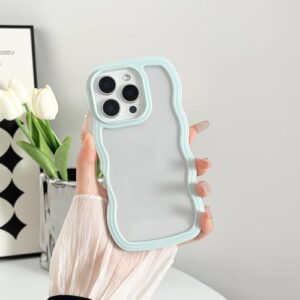 Capa compatível com iPhone 15 Plus, TPU macio à prova de choque com moldura ondulada encaracolada transparente, compatível com iPhone 15 Plus de 6,7 polegadas - azul claro