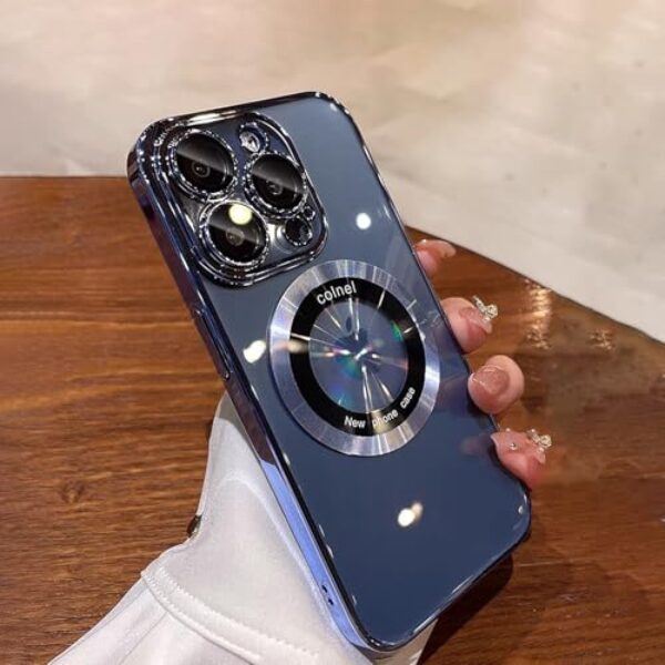 Capa compatível com iPhone 15 Pro Max, magnética compatível com Magsafe, protetor de câmera de lente de vidro, capa rígida de luxo com visualização de logotipo para iPhone 15 Pro Max para mulheres e