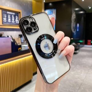 Capa compatível com iPhone 16 Pro, magnética compatível com Magsafe, protetor de câmera de lente de vidro, capas de telefone rígidas luxuosas com visualização de logotipo para iPhone 16 Pro para