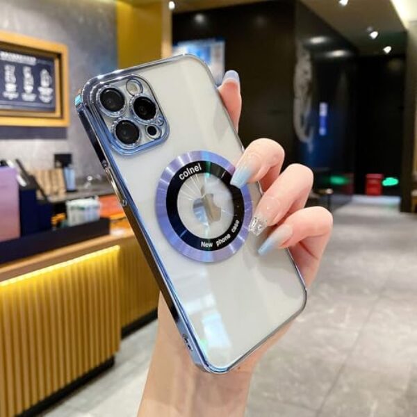 Capa compatível com iPhone 16 Pro, magnética compatível com Magsafe, protetor de câmera de lente de vidro, capas de telefone rígidas luxuosas com visualização de logotipo para iPhone 16 Pro para