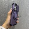 Capa com suporte de anel giratório e cordão para iPhone 16, 15 Pro Max, 14 Plus, 11, 13, 12, alça de pulso, capa deslizante para câmera, roxa, para iPhone 16 Pro