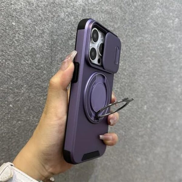 Capa com suporte de anel giratório e cordão para iPhone 16, 15 Pro Max, 14 Plus, 11, 13, 12, alça de pulso, capa deslizante para câmera, roxa, para iPhone 16 Pro