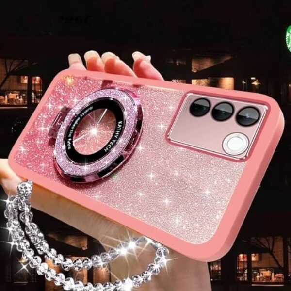 Capa com suporte para celular com pulseira de cristal brilhante para Xiaomi POCO F6 F5 M6 M5S M4 M3 X6 X5 X4 X3 Pro GT C65 C61, rosa, para Poco M6 4G