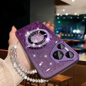 Capa com suporte para celular com pulseira de cristal brilhante para Xiaomi POCO F6 F5 M6 M5S M4 M3 X6 X5 X4 X3 Pro GT C65 C61, roxa, para POCO C61