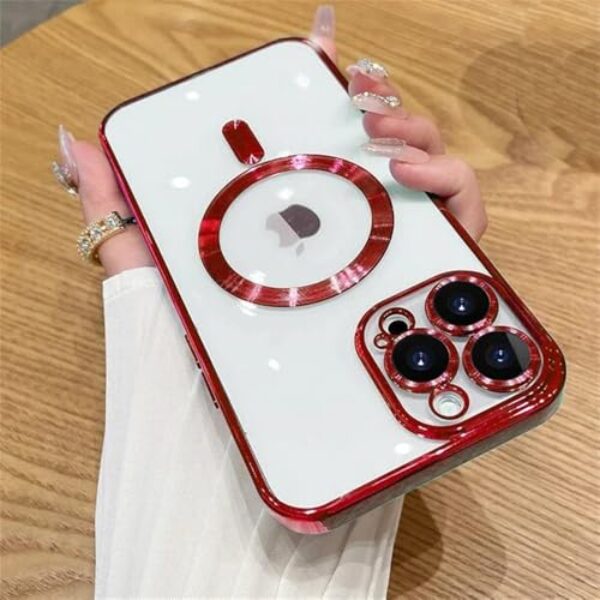 Capa de carga sem fio magnética transparente para iphone 15 14 plus 13 12 11 pro max chapeamento capa de silicone macio, vermelho, para iphone 11
