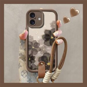 Capa de celular com cordão de flores retrô para Xiaomi 14T 12T 13T 11T 15 14 12 13 Poco X6 X5 X3 F3 F5 Pro Lite, capa com alça de pulso, XCJ41, PKCoffeeSS, para Xiaomi 14