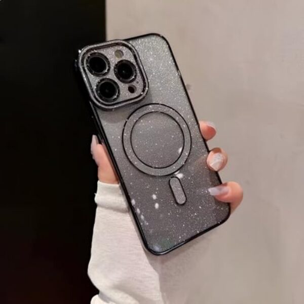 Capa de celular com flash magnético para iPhone 15 Pro compatível com MagSafe, oferecendo proteção abrangente contra choques e arranhões para mulheres - preta