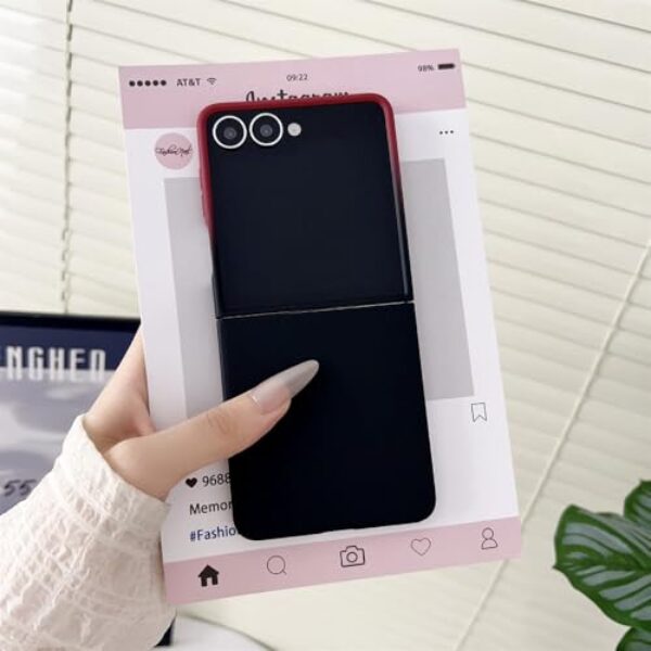 Capa de celular com gradiente de cor PC Skin Feel para Samsung Galaxy Z Flip 7 6 5 4 3 ZFlip5 Flip6 Flip7 FE, capa de proteção com janela grande, vermelha e preta, para Galaxy Z Flip4