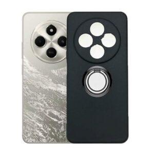 Capa de celular com suporte de anel traseiro em TPU macio e silicone para Xiaomi Poco C75 PocoC75 Redmi14C 2411DRN47C, preta, para Redmi 14C