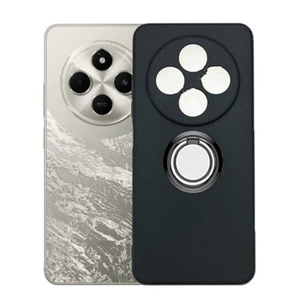 Capa de celular com suporte de anel traseiro em TPU macio e silicone para Xiaomi Poco C75 PocoC75 Redmi14C 2411DRN47C, preta, para Redmi 14C