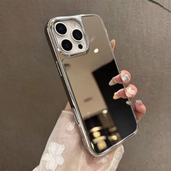 Capa de celular espelhada e brilhante para iPhone 16, 15, 14, 13, 12, 11 Pro Max XR (para iPhone 16 Plus/prata)