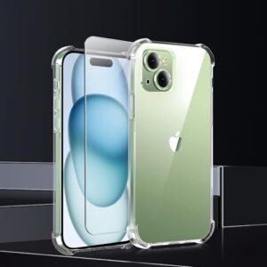 Capa de celular para iPhone 15 Plus [proteção da câmera] com 1 pacote de protetor de tela, compatível com MagSafe, capa de proteção de nível militar - transparente
