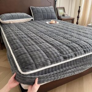 Capa de colchão fácil de cuidar, respirável e respirável, protetor acolchoado de pelúcia macia com faixas elásticas, roupa de cama de cor sólida - cinza ||120 x 200 cm